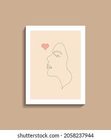one line art drawing, hand painted, Continuous line vector woman with little love, trendy abstract poster illustration and modern minimalist