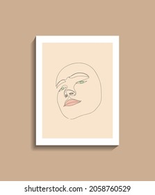 one line art drawing, hand painted, Continuous line vector woman green eye, trendy abstract poster illustration and modern minimalist