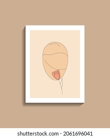 one line art drawing, hand painted, Continuous line vector flat face with rose, trendy abstract poster illustration and modern minimalist