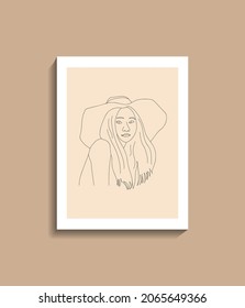 one line art drawing, hand painted, Continuous line vector women half body with long hair, trendy abstract poster illustration and modern minimalist