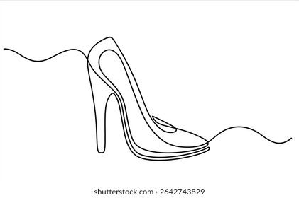 One line art drawing of high heel shoes in a minimalist and elegant continuous line. Hand drawn one line vector. Editable stroke
