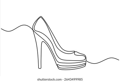 One line art drawing of high heel shoes in a minimalist and elegant continuous line. Hand drawn one line vector. Editable stroke