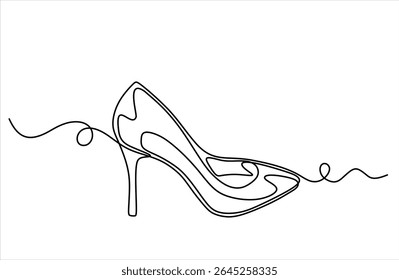One line art drawing of high heel shoes in a minimalist and elegant continuous line. Hand drawn one line vector. Editable stroke