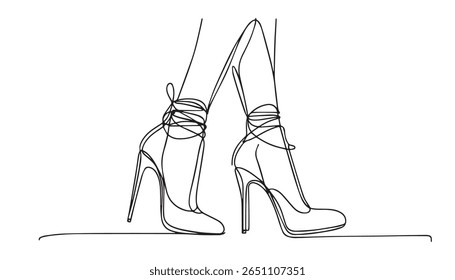 Um desenho de arte de linha de sapatos de salto alto em um estilo de esboço contínuo minimalista e elegante