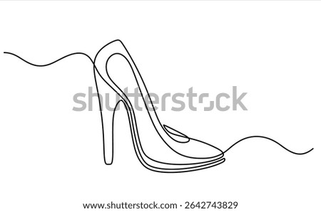 One line art drawing of high heel shoes in a minimalist and elegant continuous line. Hand drawn one line vector. Editable stroke