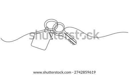 one line art drawing of a house with a key, Set of keys against white background, Continuous one line art drawing symbol of house keys, Real estate line icon vector design,