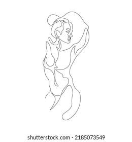 Dibujo de una línea de arte posando una hermosa chica.  Diseño del cuerpo femenino dibujado a mano aislado en fondo blanco. Puede utilizarse como plantilla, afiche, tarjeta de belleza, carteles, etc. Vector ilustrativo