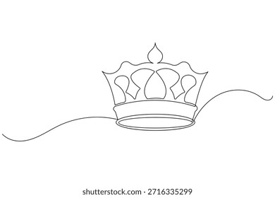 Dibujo de una línea de arte de una corona real inclinada que simboliza el liderazgo y la autoridad