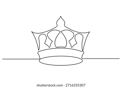 Dibujo de una línea de arte de una corona real inclinada que simboliza el liderazgo y la autoridad