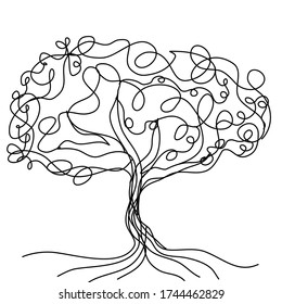 Dibujo artístico de una línea de ilustración del vector de árbol