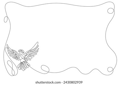 One Line Art Eagle Bird Frame Border. Modern Line Art Silhouette Frame Border Isolated On White Background. One Continuous Editable Vector Drawing. Outline Doodle Eagle Savage Wild Bird Symbol Icon