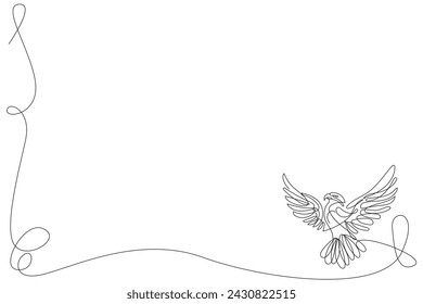 One Line Art Eagle Bird Frame Border. Modern Line Art Silhouette Frame Border Isolated On White Background. One Continuous Editable Vector Drawing. Outline Doodle Eagle Savage Wild Bird Symbol Icon