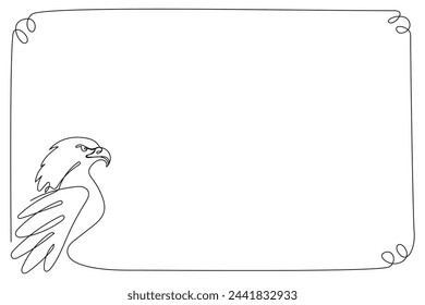 Borde de marco de pájaro de arte de una línea. Borde De Marco De Silueta De Contorno De Contorno Aislado Sobre Fondo Blanco. Una Línea Vectorial Editable Continua. Salvaje Águila Salvaje Símbolo de Pájaro Marco Sketch Arte en blanco