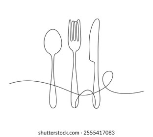 One line art of eating utensils vector art illustration