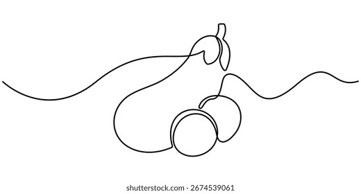 Una línea de arte Ilustración vectorial de berenjena. línea de arte, una línea continua, simple, dibujado a mano y estilo de boceto. Dibujo de una sola línea Berenjena vegetal. para iconos, símbolos, signos o logotipos. PNG