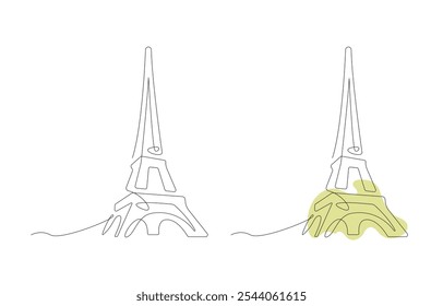 uma linha arte Torre Eiffel simples, minimalista, moderno contorno vetor e ilustração