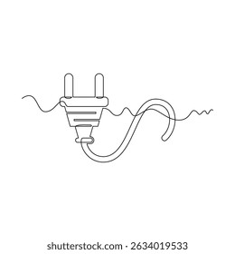 one line art Electrical Plug vector illustration. line art, one continuous line, simple, hand drawn and sketch style. for icons, symbols, signs or logos