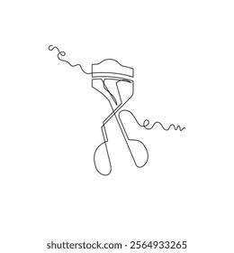 one line art eyelash curler vector illustration. line art, one continuous line, simple, hand drawn and sketch style. for icons, symbols, signs or logos