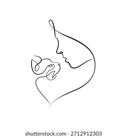 One line art face with cat.eps