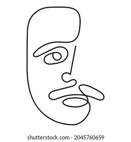 One line art face man, modern contemporary minimalist abstract man portrait. A man with a mustache. Continuous one line drawing faces. Vector illustration