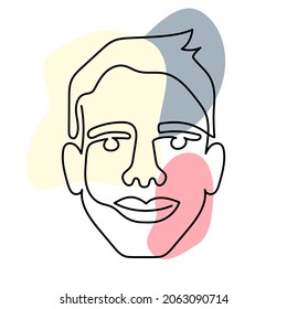 One line art face man, modern contemporary minimalist abstract man portrait. Continuous one line drawing faces. Vector illustration