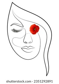 One Line Art Face With Poppy Flower