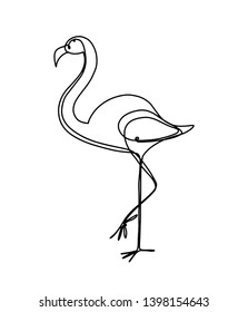 One line art - flamingo. Minimalism illustration on white background. Modern vector decor.