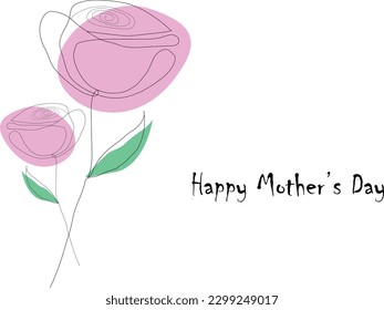 One Line Art flowers Design with Happy Mother's Day and white background vector file