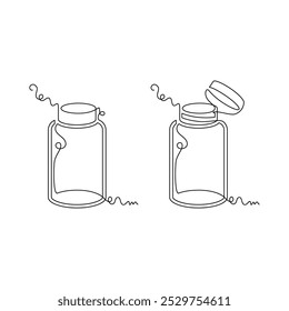 one line art glass jar vector illustration. line art, one continuous line, simple, hand drawn and sketch style. for icons, symbols, signs or logos