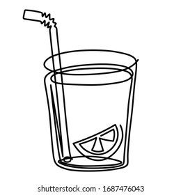 One line art glass of lemonade vector illustration