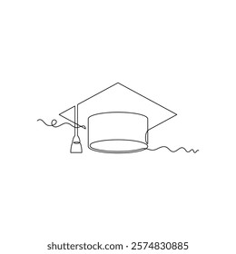 one line art graduation toga hat vector illustration. line art, one continuous line, simple, hand drawn and sketch style. for icons, symbols, signs or logos