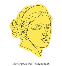 One line art Greece head sculpture. Vector illustration for poster, postcard, sticker.