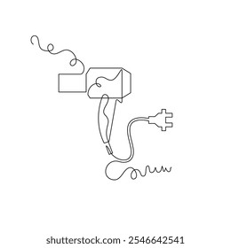 one line art hair dryer vector illustration. line art, one continuous line, simple, hand drawn and sketch style. for icons, symbols, signs or logos