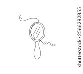one line art hand mirror illustration. line art, one continuous line, simple, hand drawn and sketch style. for icons, symbols, signs or logos