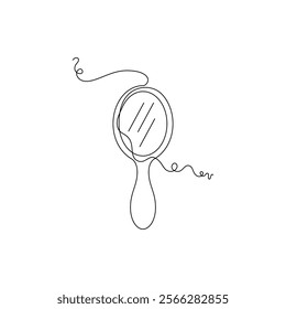 one line art hand mirror illustration. line art, one continuous line, simple, hand drawn and sketch style. for icons, symbols, signs or logos
