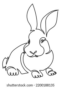 One line art hare, rabbit with big ears symbol of the year or Easter symbol vector illustration