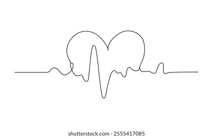 One line art of a heart shape with a heartbeat line vector art illustration