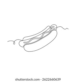 one line art Hotdog vector illustration. line art, one continuous line, simple, hand drawn and sketch style. for icons, symbols, signs or logos