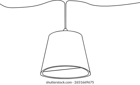 One line art illustration of an elegant ceiling lamp, minimalist contour drawing for interior design and creative ideas.