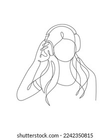 One line art illustration, Girl sing a song