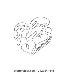 One line art, inscription continuous line drawing, Heart, Valentine's Day, tattoo, print for clothes, logo design, single line on a white background, isolated vector illustration. 