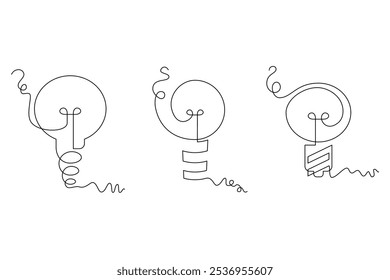 Ilustración vectorial de bombilla de luz de arte de una línea. arte de línea, una línea continua, simple, dibujado a mano y estilo de boceto. para iconos, símbolos, signos o logotipos