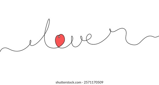 One line art. Love heart line drawing. Valentine's Day,  Love, template, greeting cards and invitations. Vector illustration.
