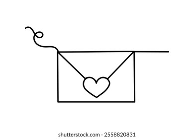 One line art of love letter drawing illustration
