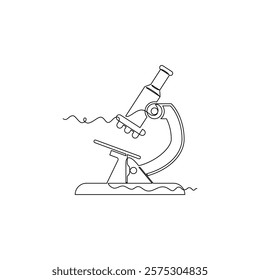 one line art microscope vector illustration. line art, one continuous line, simple, hand drawn and sketch style. for icons, symbols, signs or logos