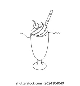 one line art Milk Shake vector illustration. line art, one continuous line, simple, hand drawn and sketch style. for icons, symbols, signs or logos