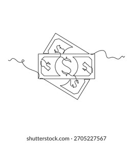 uma ilustração vetorial em dinheiro. uma ilustração em linha, uma linha contínua, simples, desenhada à mão e estilo de desenho. para ícones, símbolos, sinais ou logotipos
