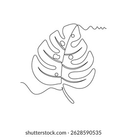 one line art Monstera vector illustration. line art, one continuous line, simple, hand drawn and sketch style. for icons, symbols, signs or logos