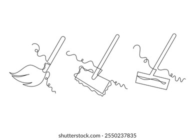 one line art mop vector illustration. line art, one continuous line, simple, hand drawn and sketch style. for icons, symbols, signs or logos