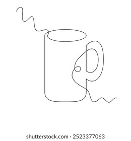 Una línea de arte taza de Ilustración vectorial. línea de arte, una línea continua, simple, dibujado a mano y estilo de boceto. para iconos, símbolos, signos o logotipos